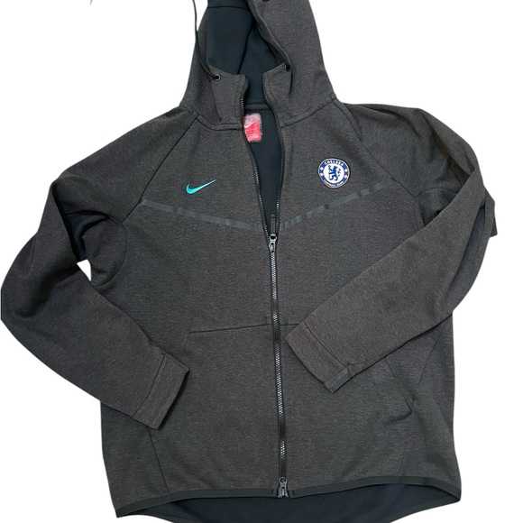 Nike Chelsea Football Club Gray Full-Zip Hoodie Tech Fleece Windrunner Jacket - Picture 1 of 6